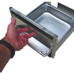 Stainless steel water bowl.